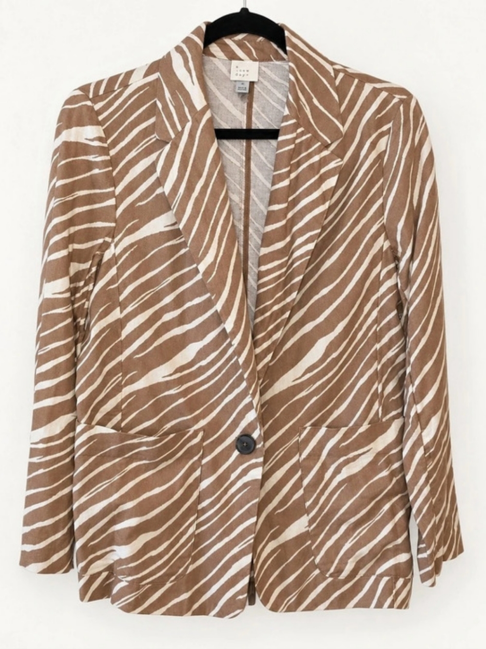 a new day Women'Small Zebra Print Linen Blend Blazer Jacket Brown & White Small